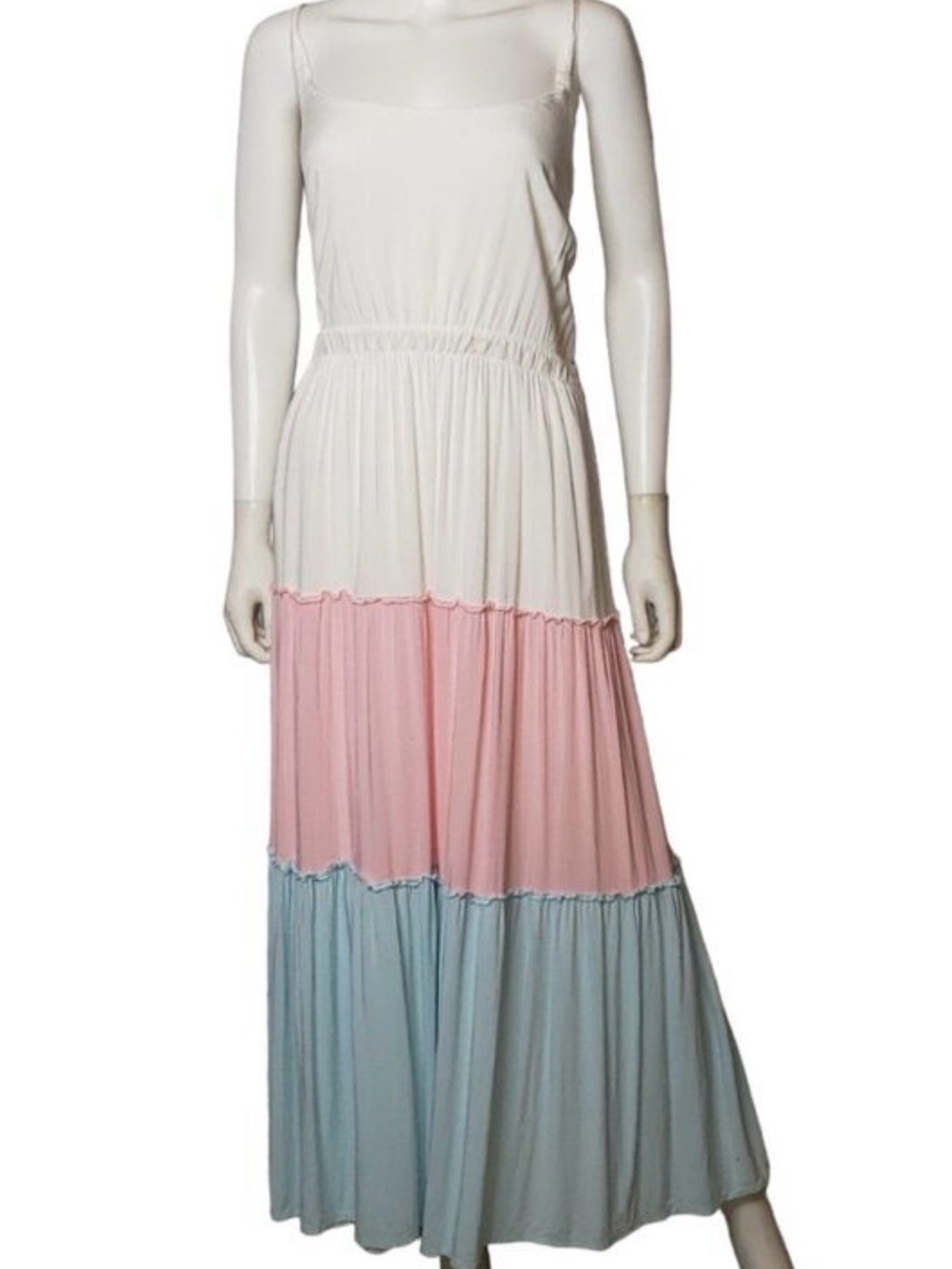 Torrid White Pink Blue Tiered Maxi Dress